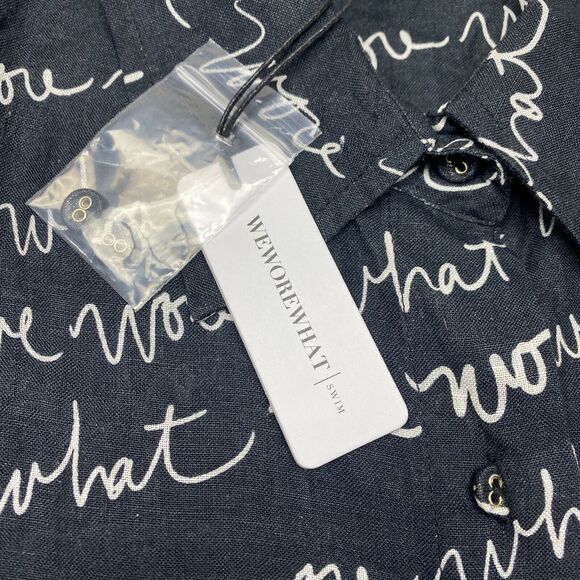 WeWoreWhat Black Scrip Print Cover Up Shirt Dress Small Linen New Beach Resort - Picture 9 of 12